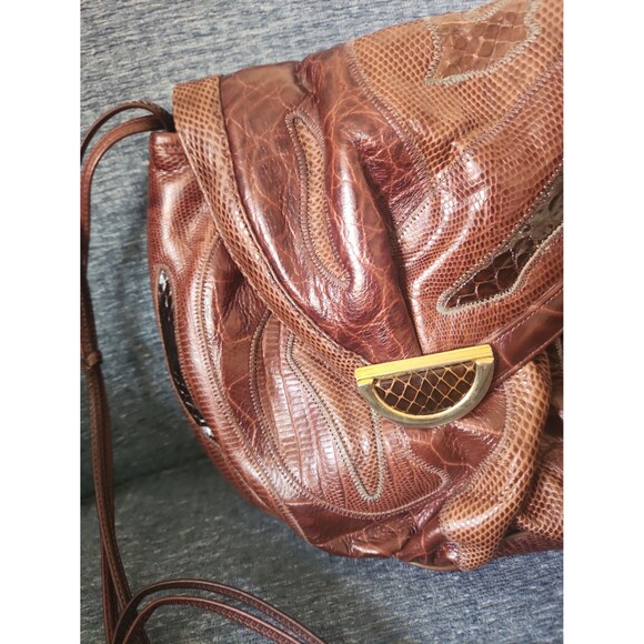 Sharif Vintage Brown Leather Patchwork Design Crossbody Bag - Picture 4 of 11